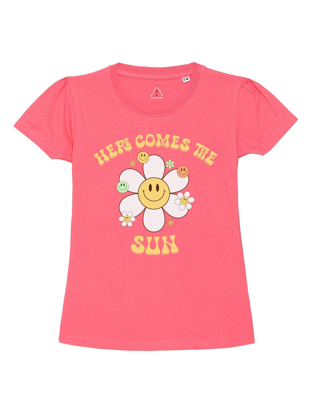 

Wear Your Mind Girls Typography Printed Pure Cotton T-shirt, Pink