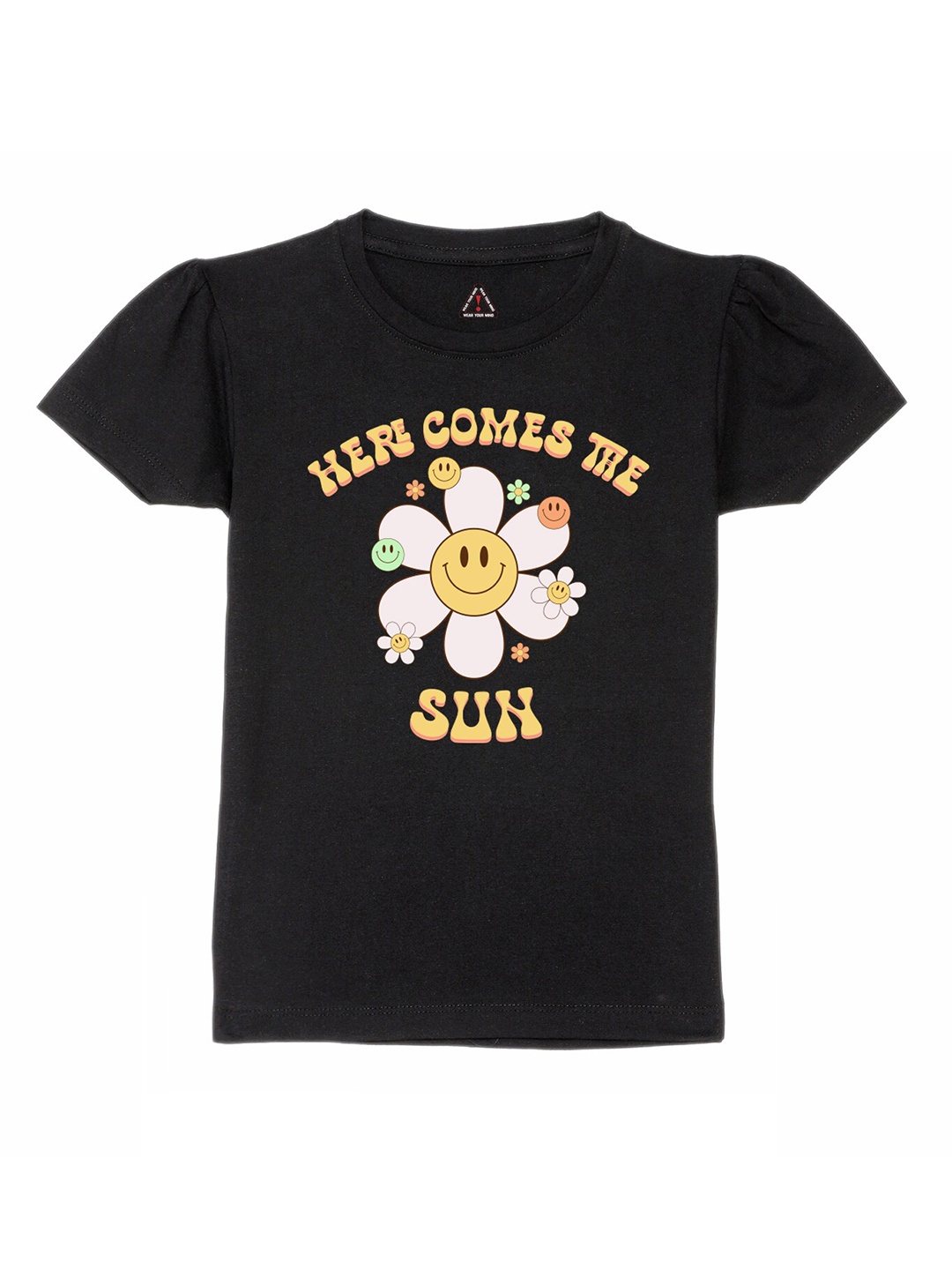 

Wear Your Mind Girls Graphic Printed Pure Cotton T-shirt, Black