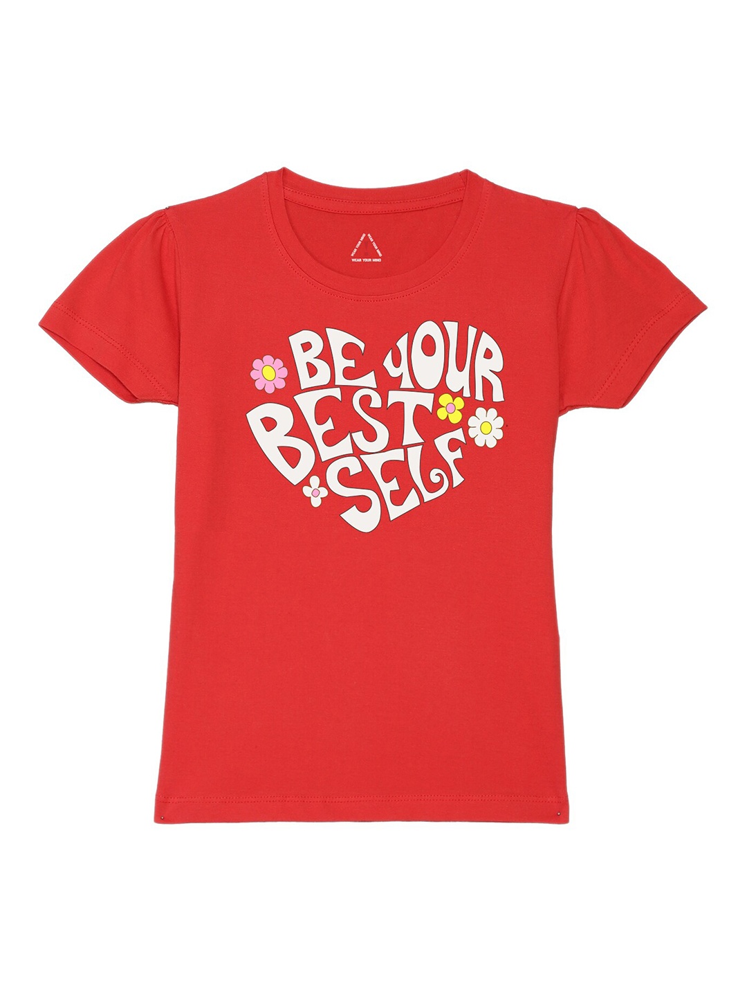 

Wear Your Mind Girls Typography Printed Pure Cotton T-shirt, Red