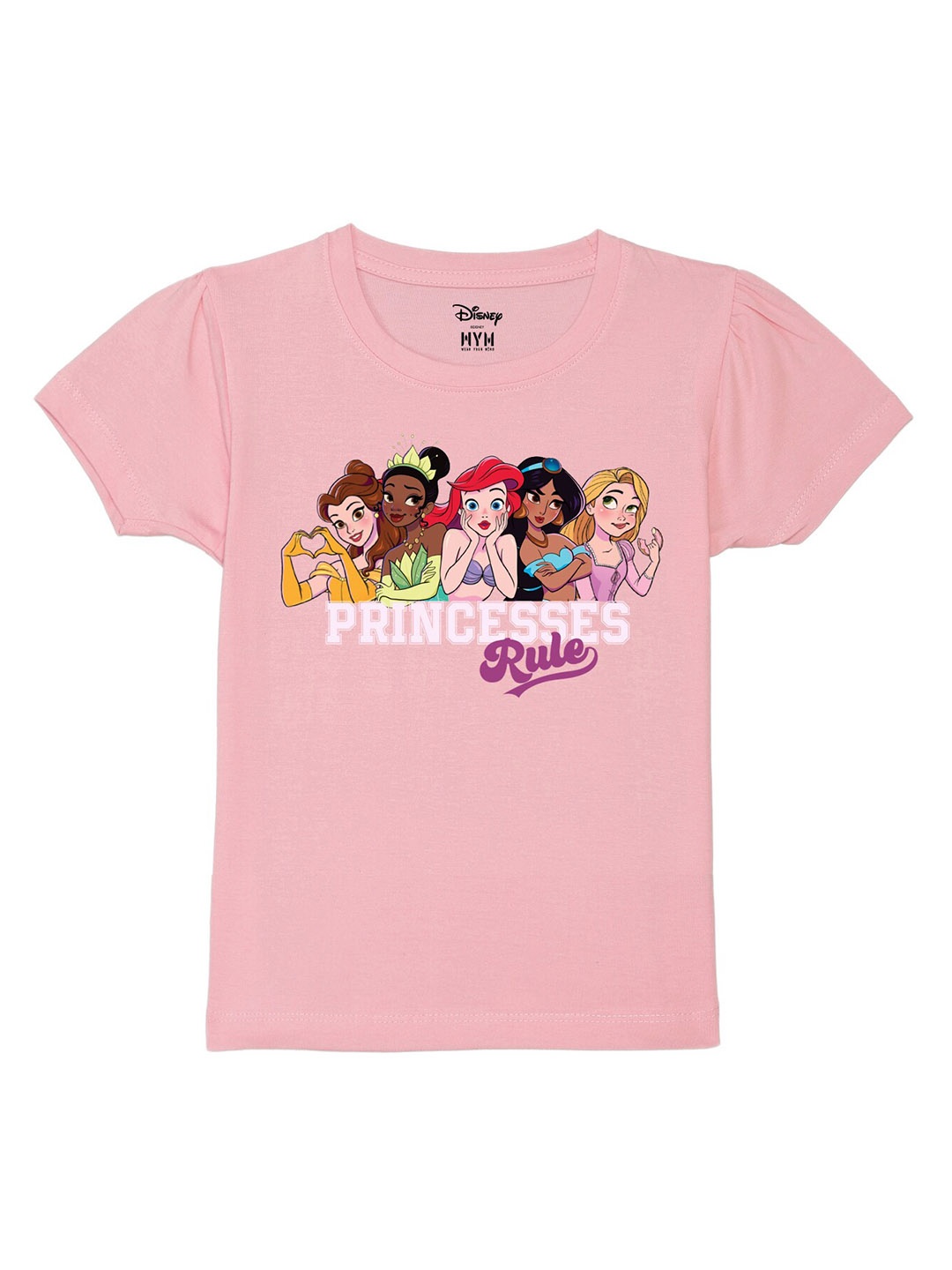 

Wear Your Mind Girls Disney Princess Printed Pure Cotton T-Shirt, Pink