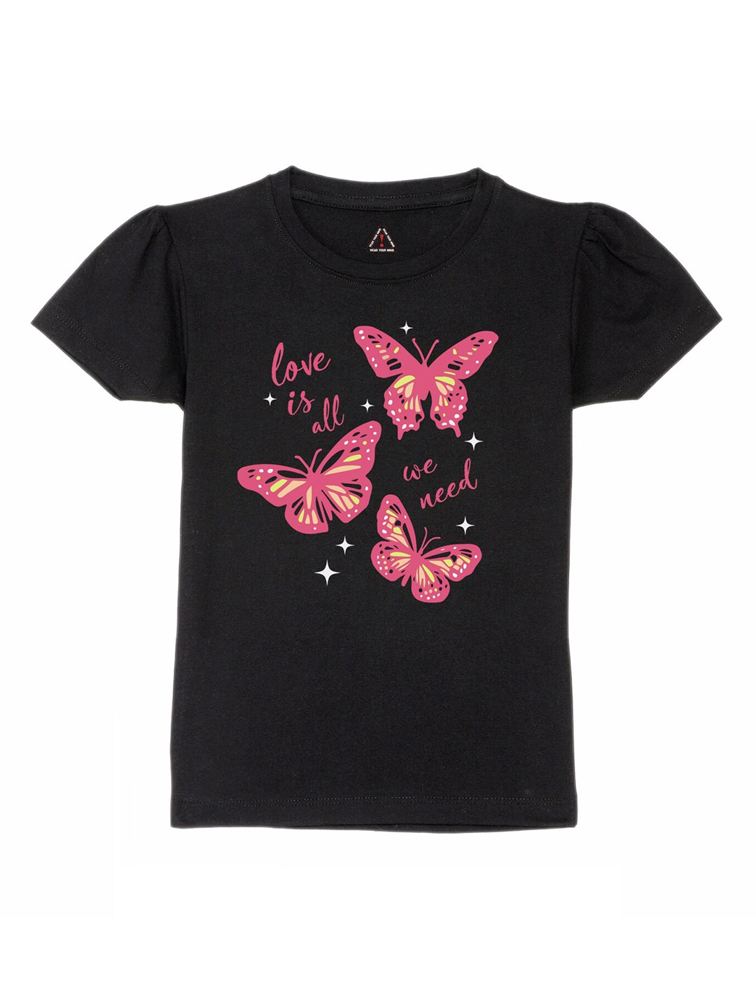 

Wear Your Mind Girls Graphic Printed Pure Cotton T-shirt, Black