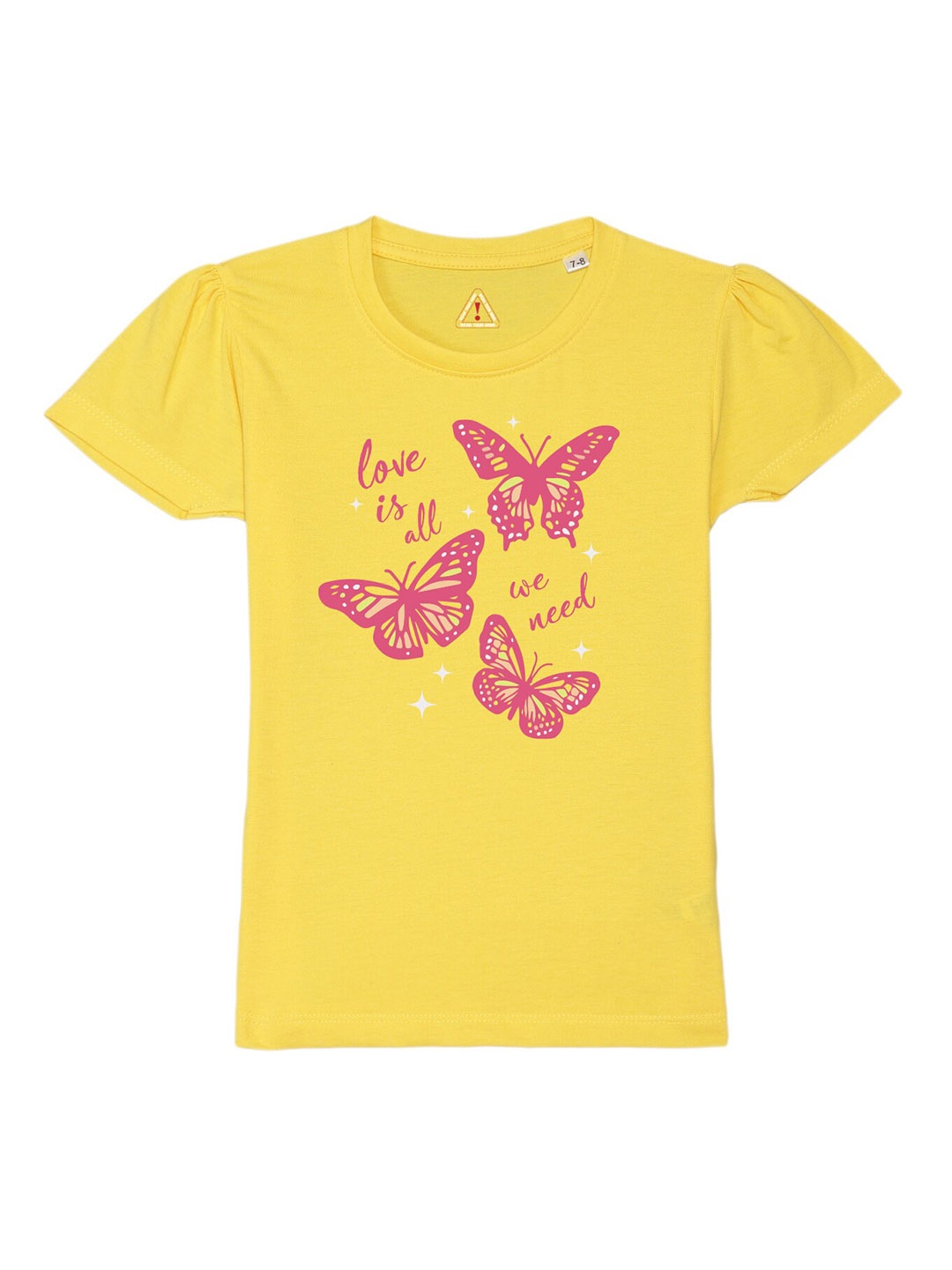 

Wear Your Mind Girls Graphic Printed Pure Cotton T-shirt, Yellow