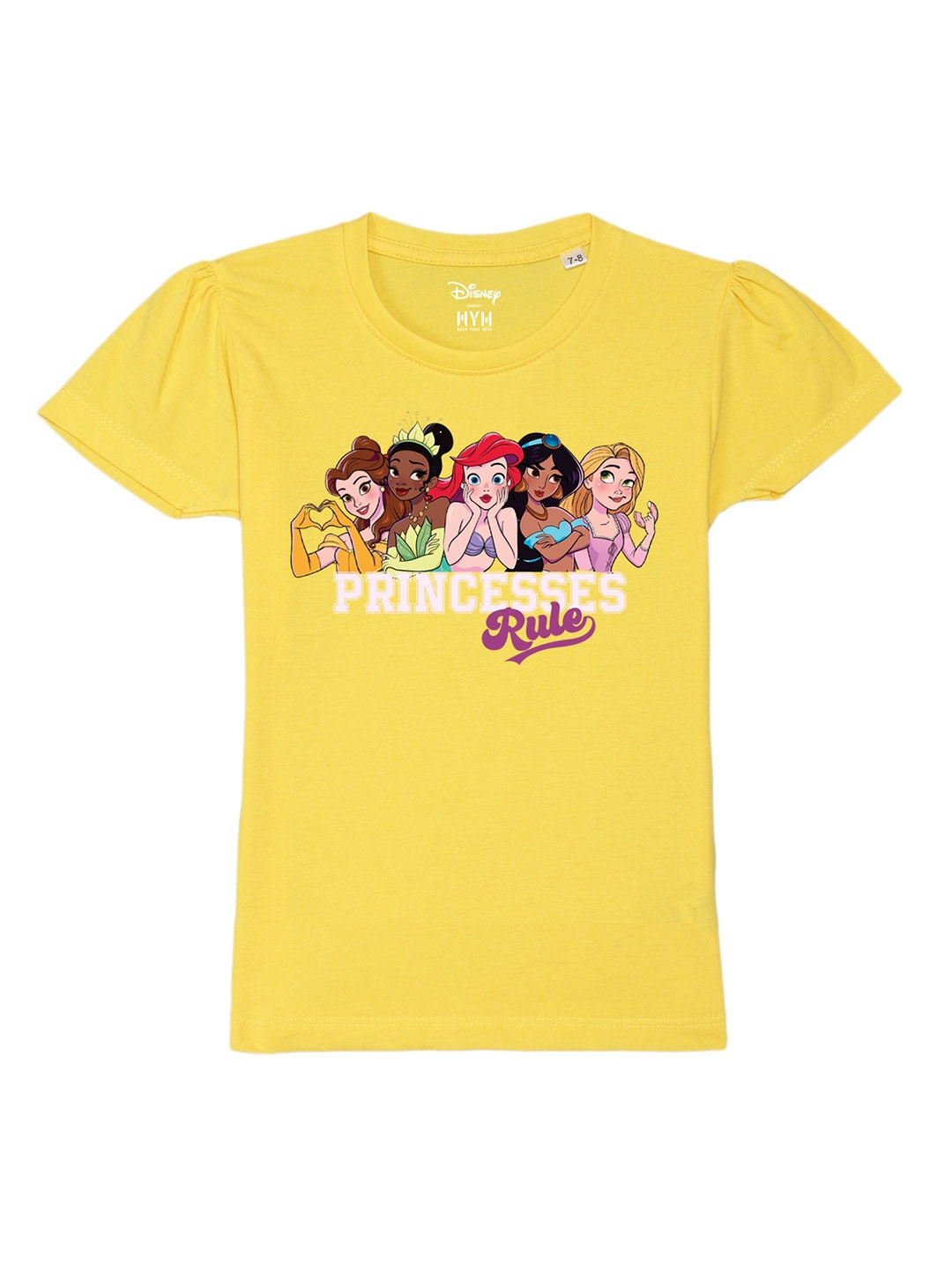 

Wear Your Mind Girls Disney Princess Printed Pure Cotton T-shirt, Yellow