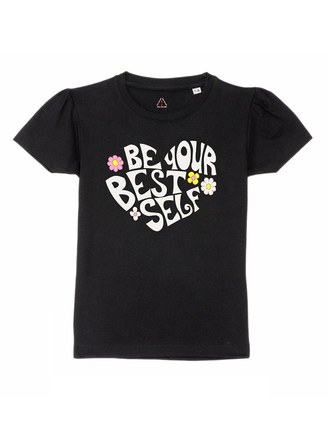 

Wear Your Mind Girls Typography Printed Pure Cotton T-shirt, Black
