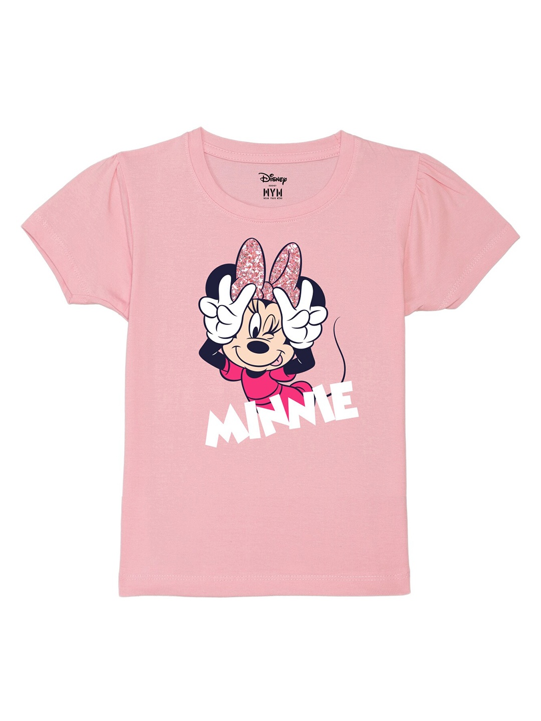 

Wear Your Mind Girls Minnie Mouse Printed Pure Cotton T-shirt, Pink