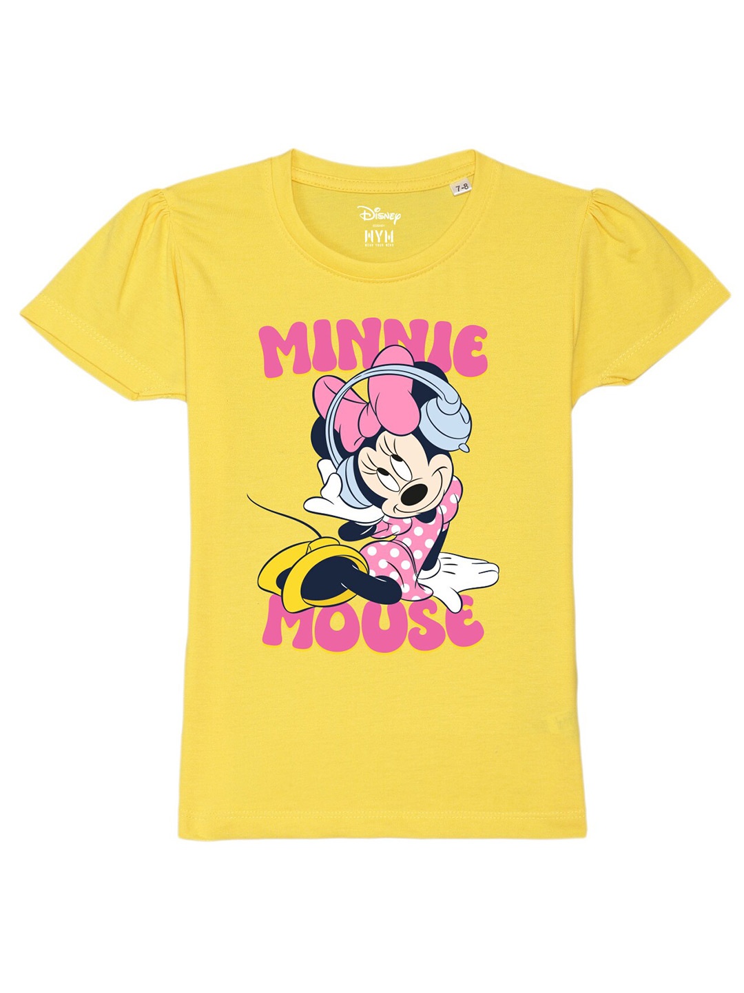 

Wear Your Mind Girls Minnie Mouse Printed Pure Cotton T-shirt, Yellow