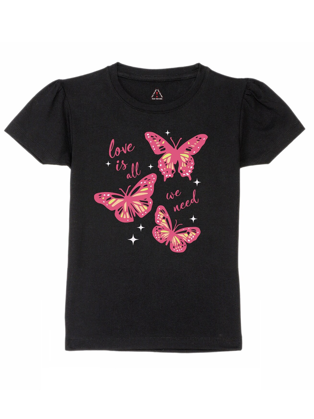 

Wear Your Mind Girls Butterfly Printed Pure Cotton T-shirt, Black