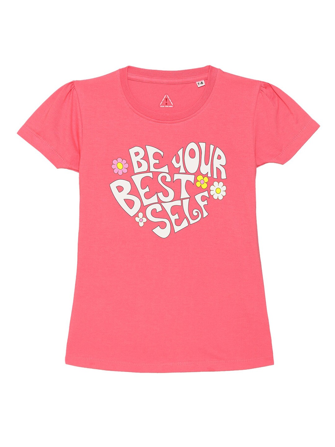 

Wear Your Mind Girls Pink Typography Printed Pure Cotton T-Shirt