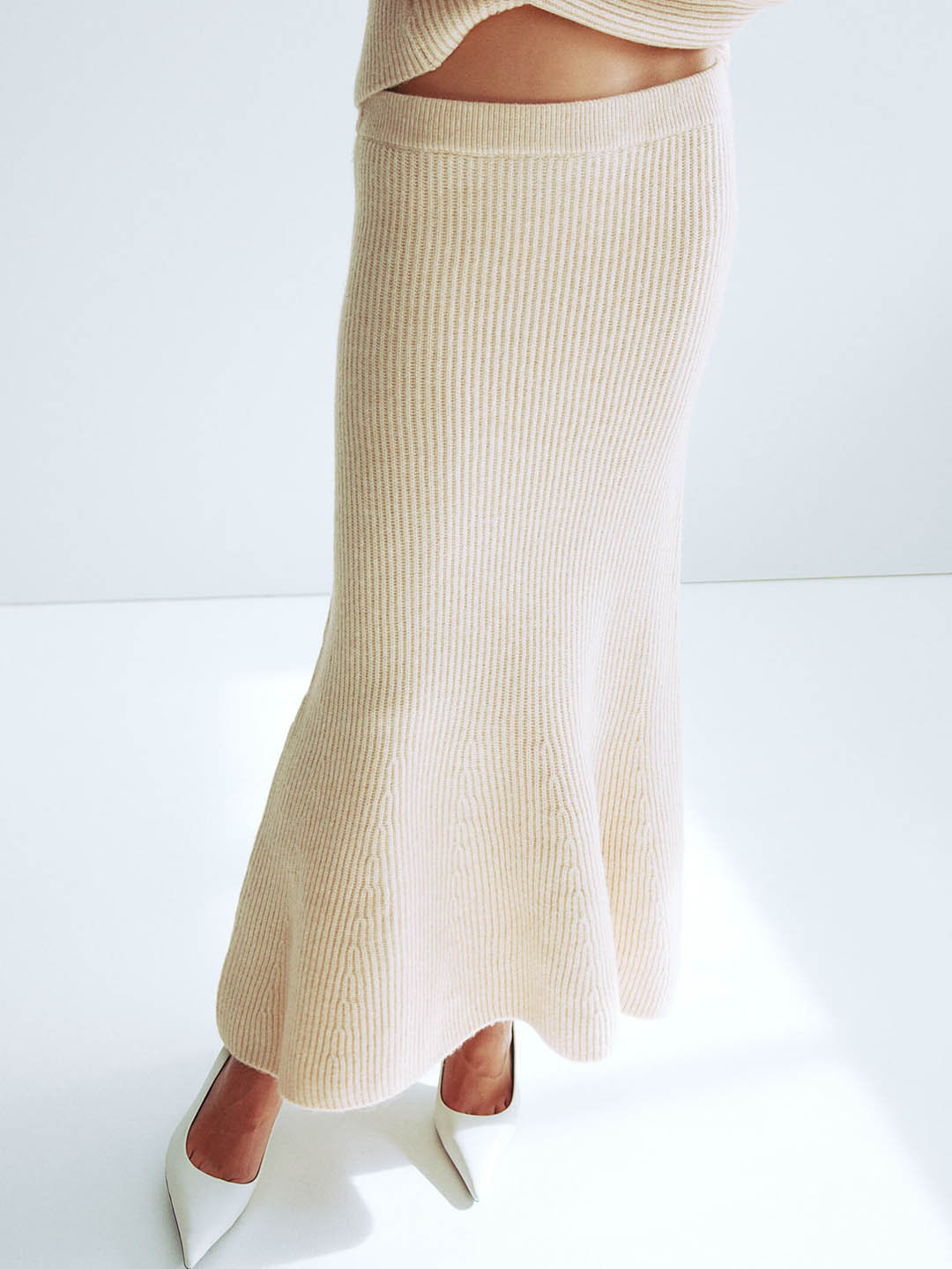 

H&M Rib-Knit Mermaid Skirt, Beige