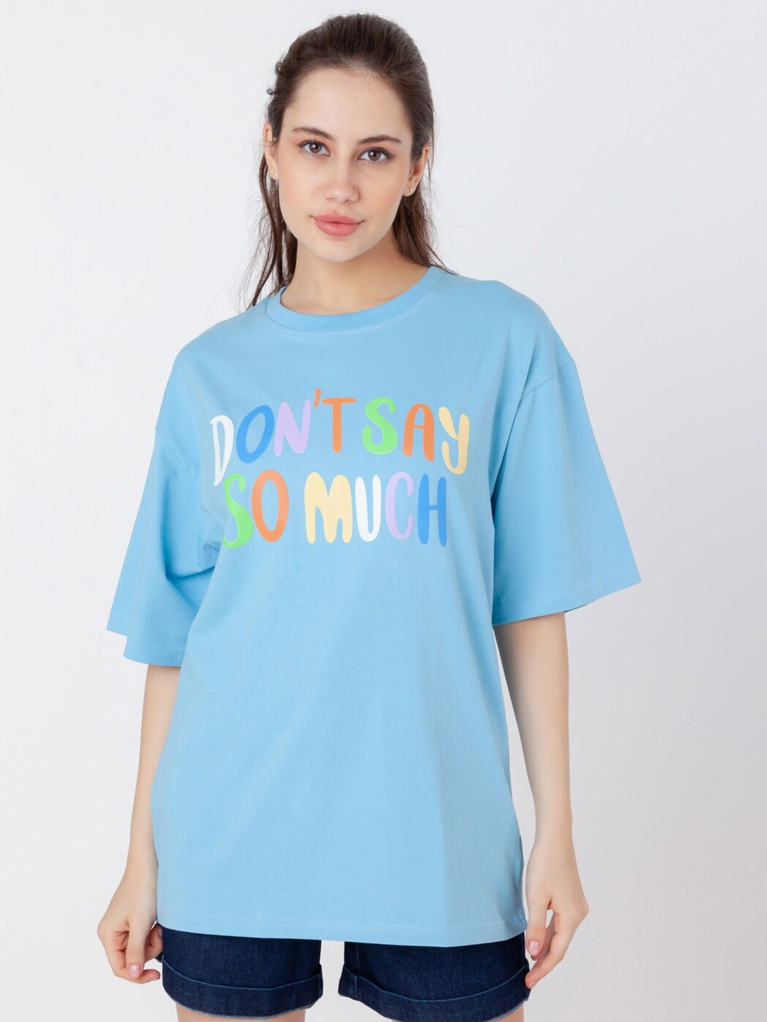 

Zink London Typography Printed Cotton T-shirt, Blue