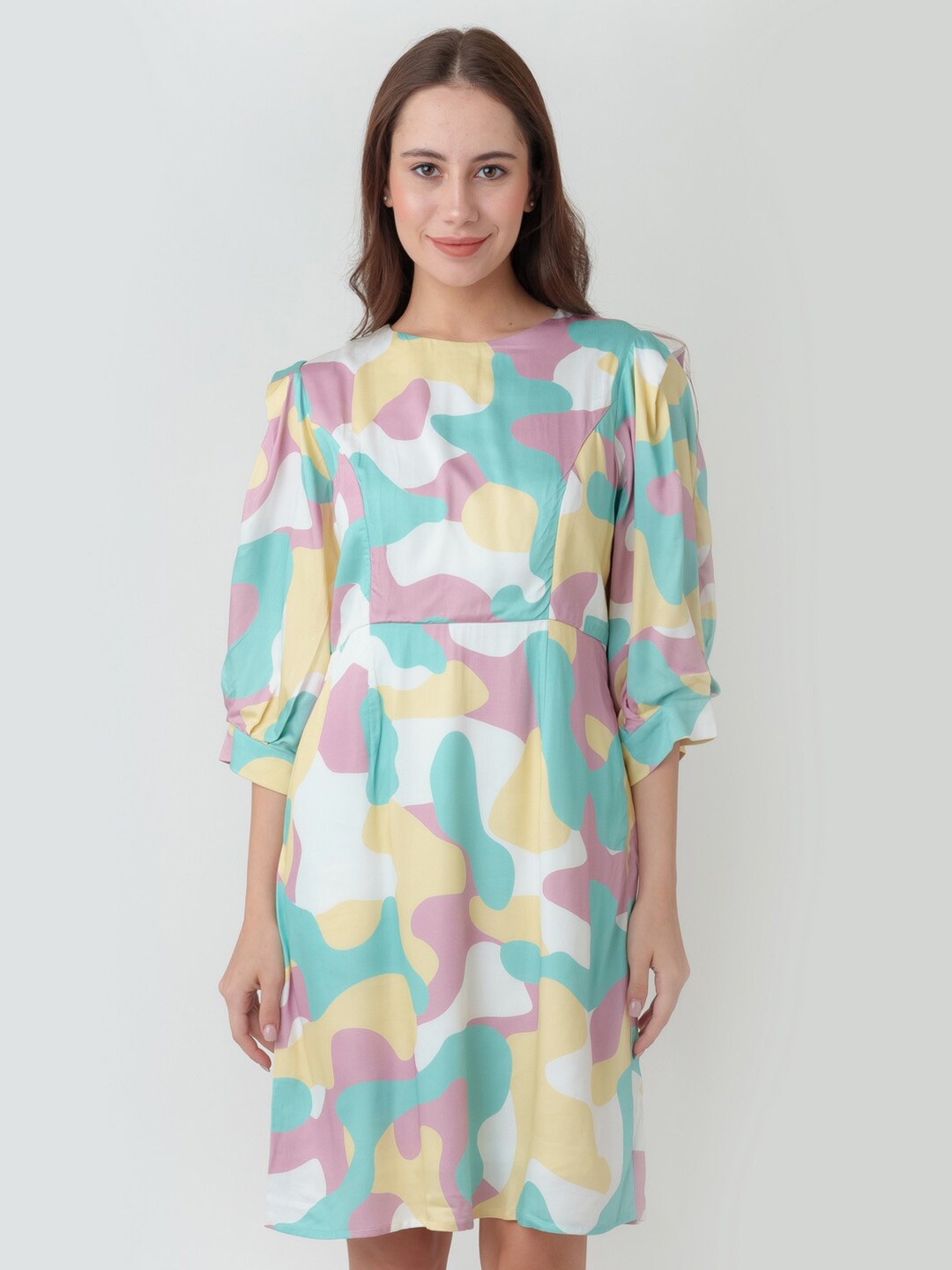 

Zink London Abstract Printed A Line Dress, Off white
