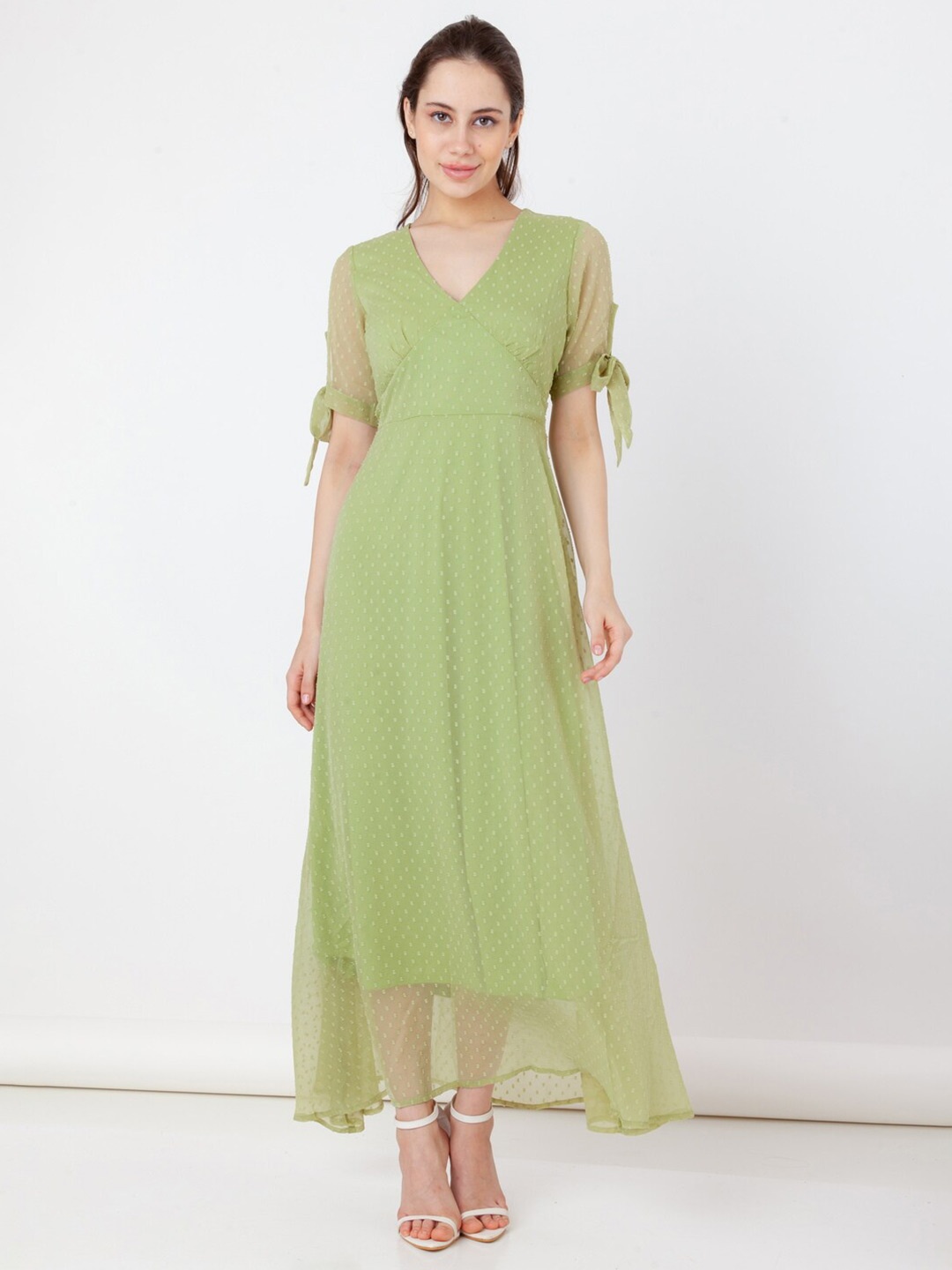 

Zink London Self Design A Line Maxi Dress, Green