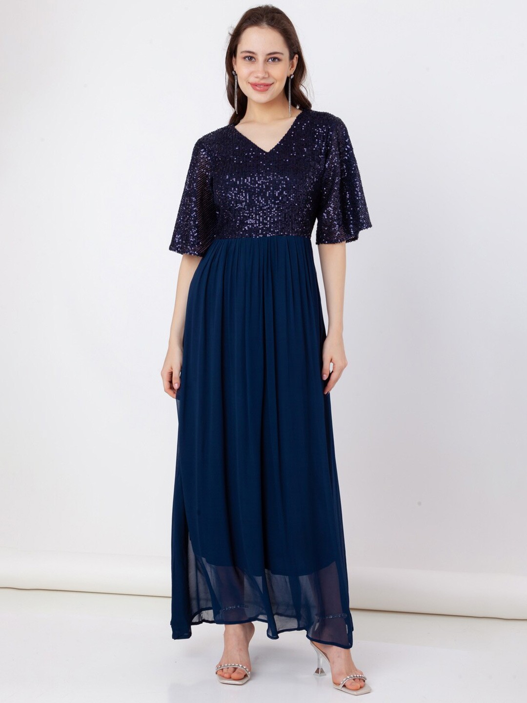 

Zink London Embellished Sequinned A Line Maxi Dress, Blue