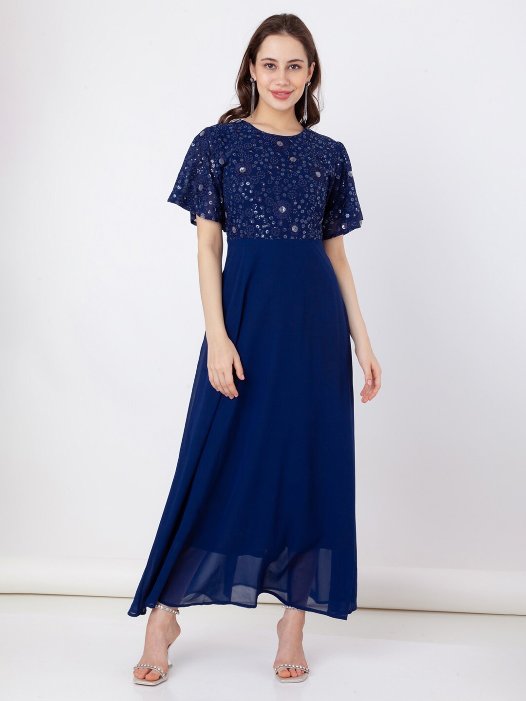 

Zink London Sequined Flared Sleeves Maxi Dress, Blue