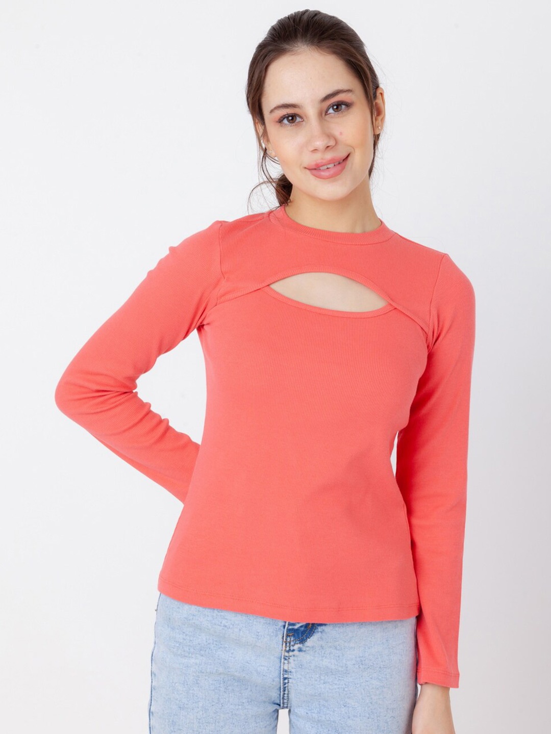

Zink London Cut-Out Detail Cotton Top, Pink