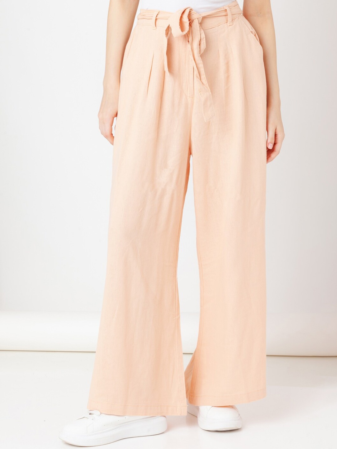 

Zink London Women High-Rise Bootcut Trousers, Peach