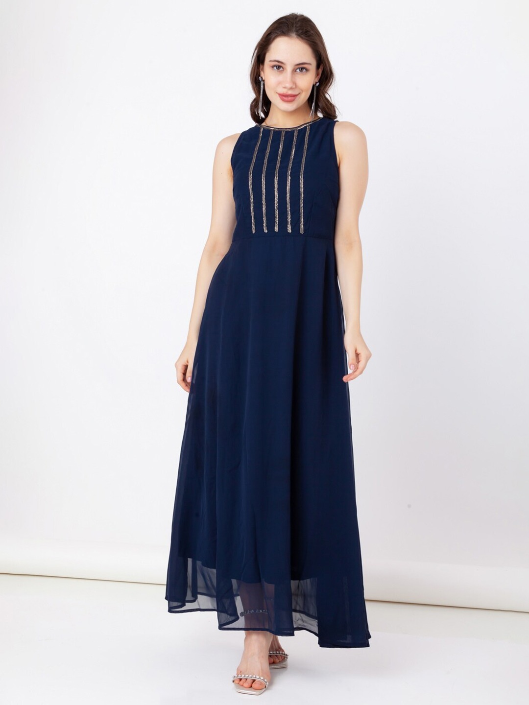 

Zink London Round Neck Embellished Maxi Dress, Blue