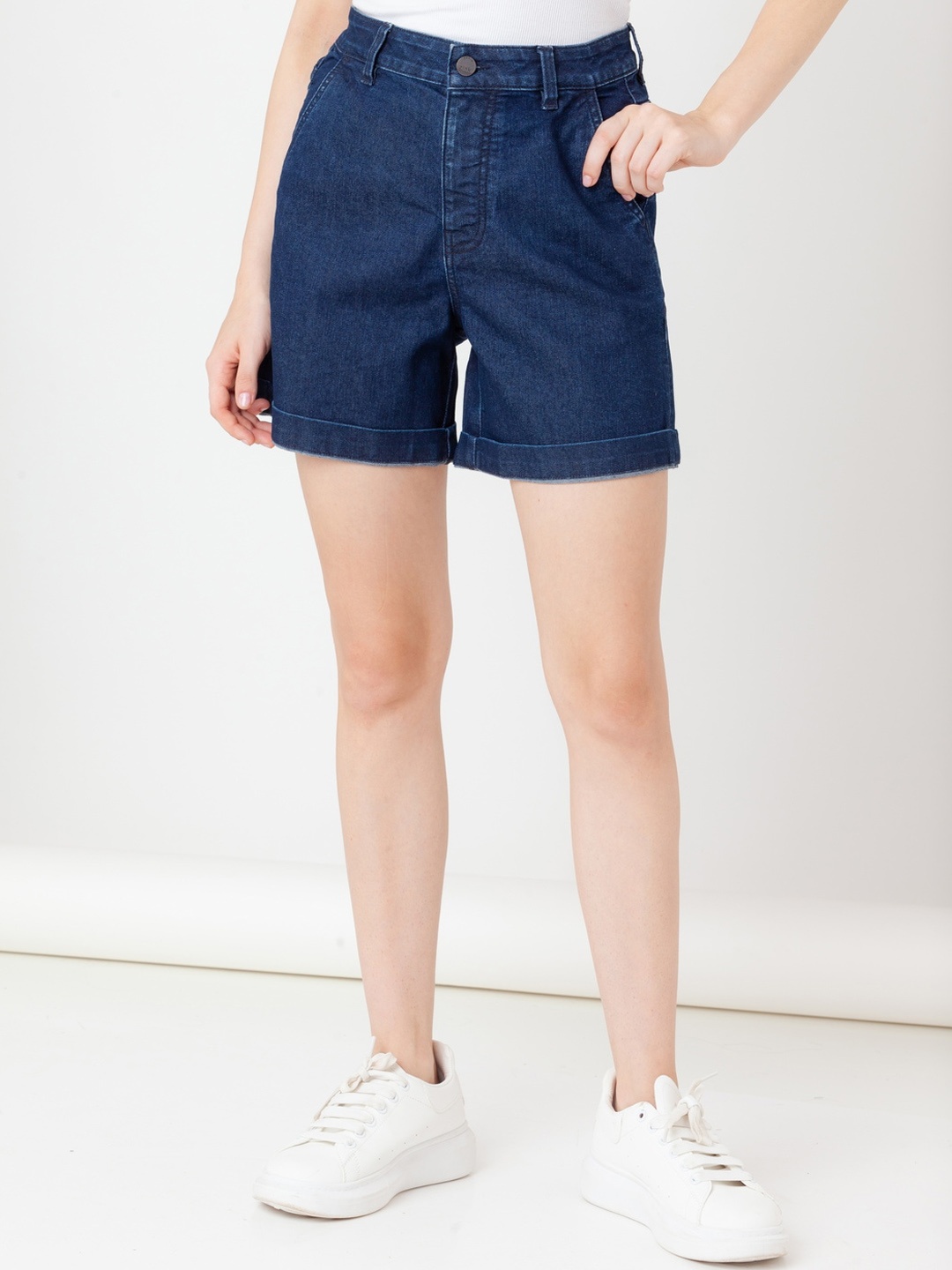 

Zink London Women Slim Fit High-Rise Denim Shorts, Blue