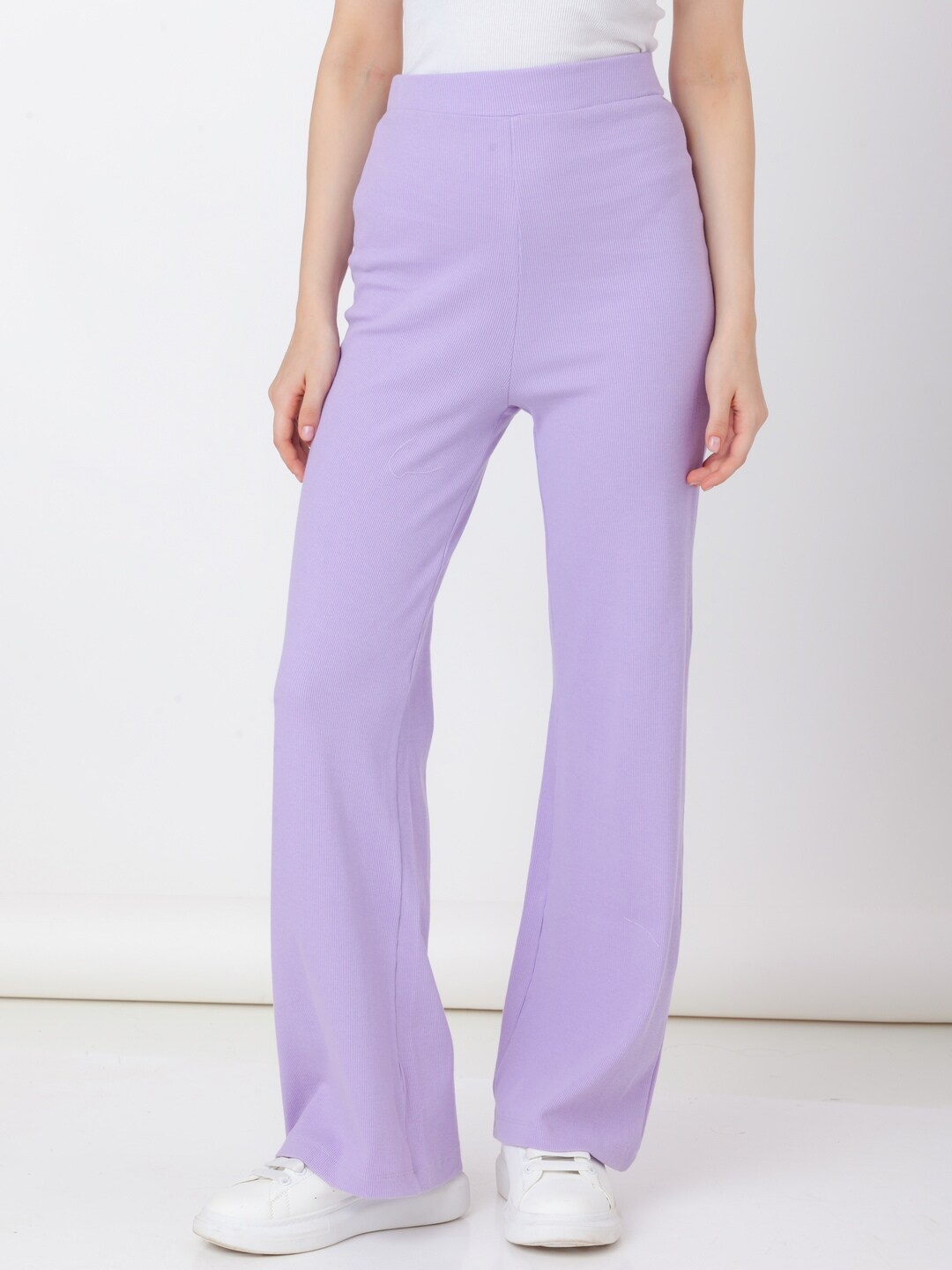 

Zink London Women High-Rise Cotton Bootcut Trousers, Purple
