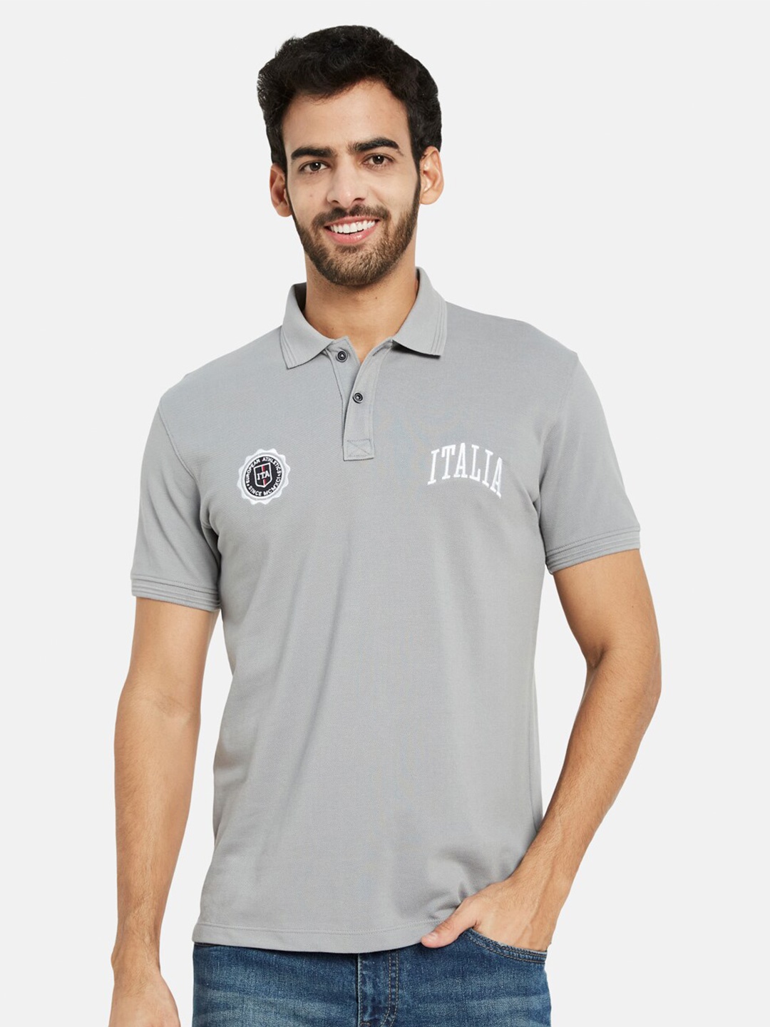 

Octave Polo Collar Cotton T-shirt, Grey