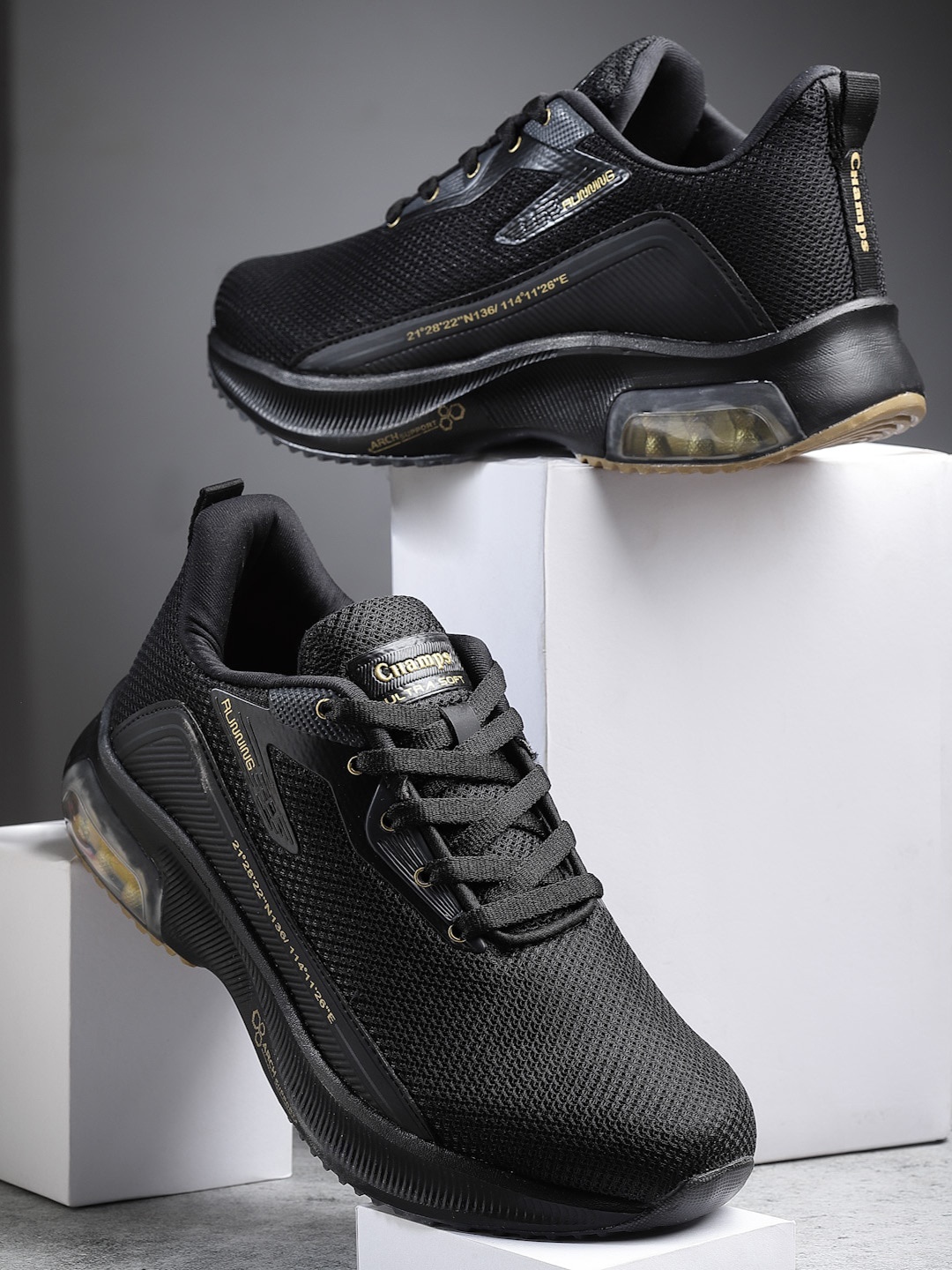 

Champs Men Mesh Running Sports Shoes, Black