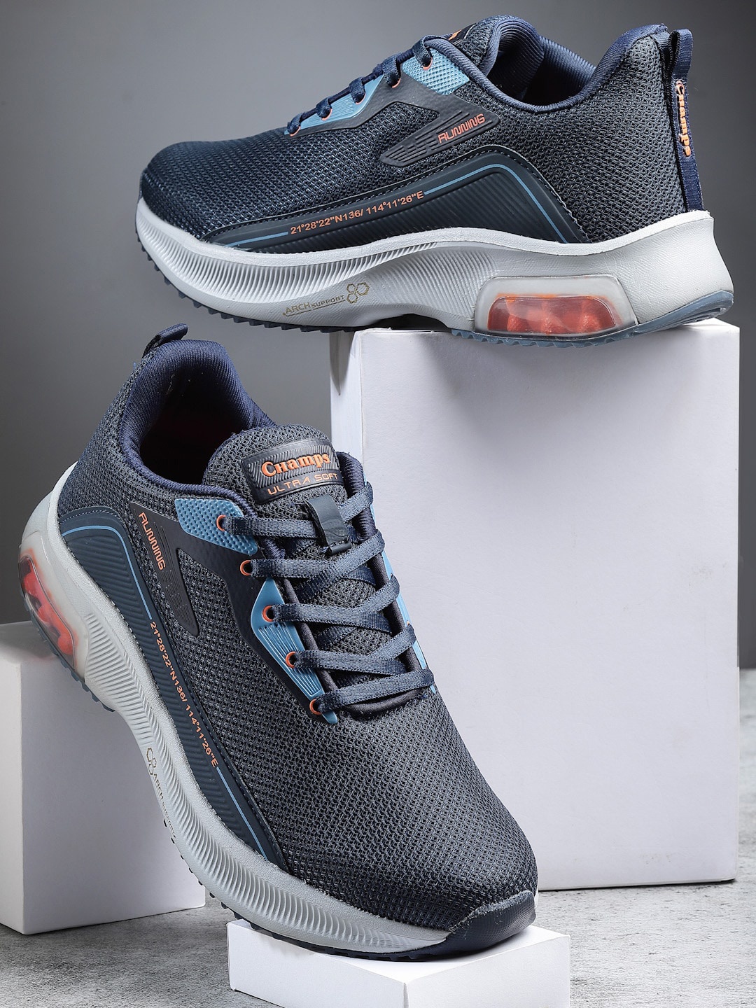 

Champs Men Mesh Running Sports Shoes, Navy blue