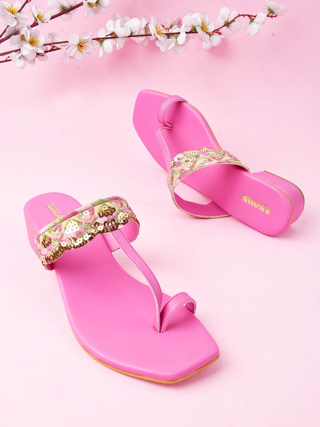 

Anouk Fuchsia Ethnic Embellished One Toe Block Heels