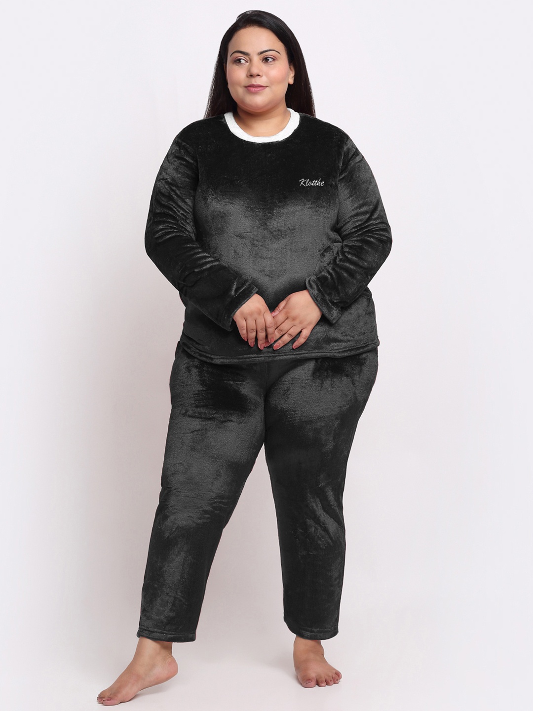 

KLOTTHE Plus Size Round Neck T-shirt With Pyjama, Black
