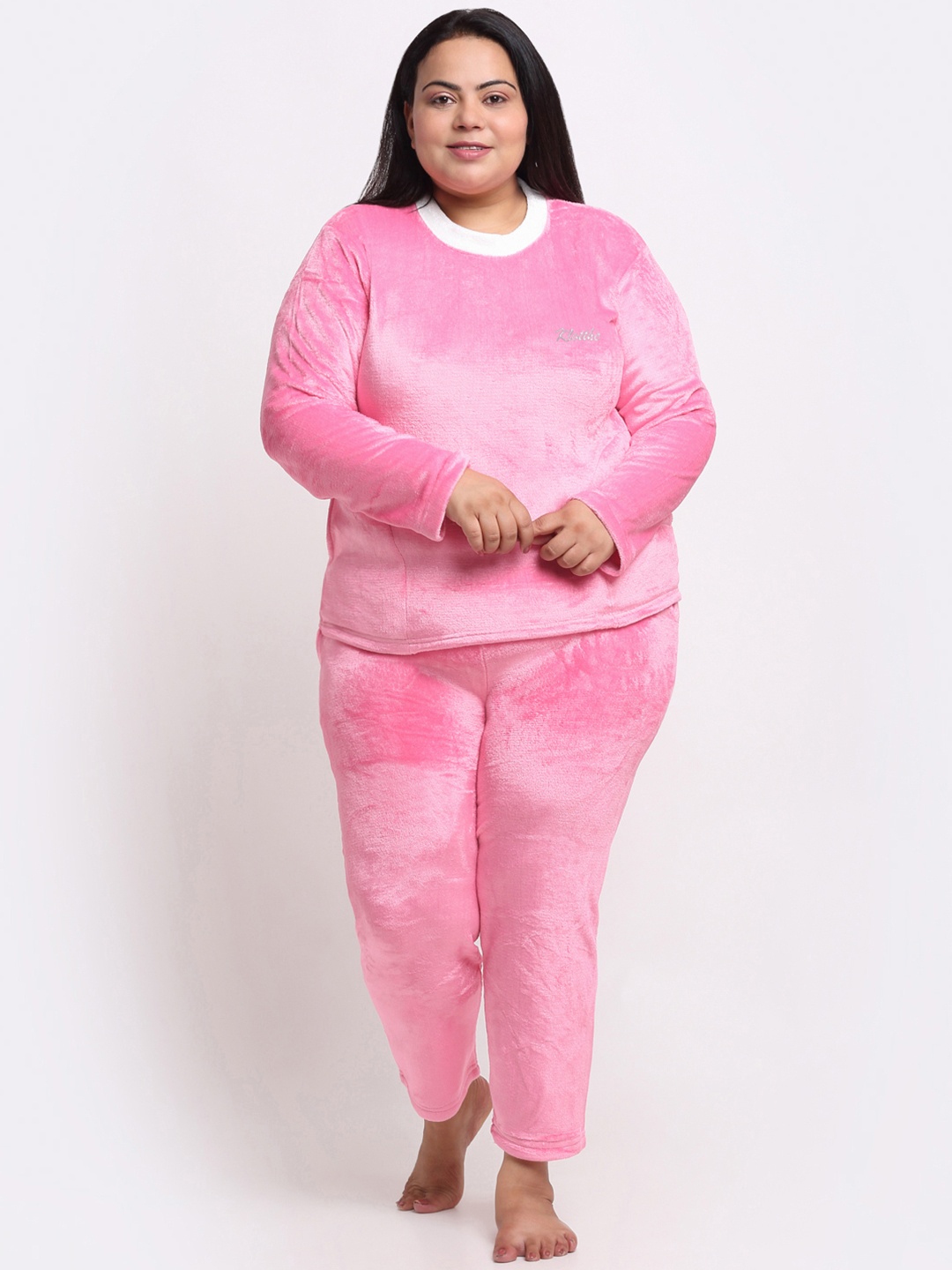 

KLOTTHE Plus Size Velvet Woolen Night suit, Pink