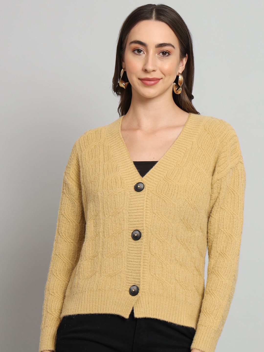 

BROOWL Cable Knit Woollen Cardigan, Yellow