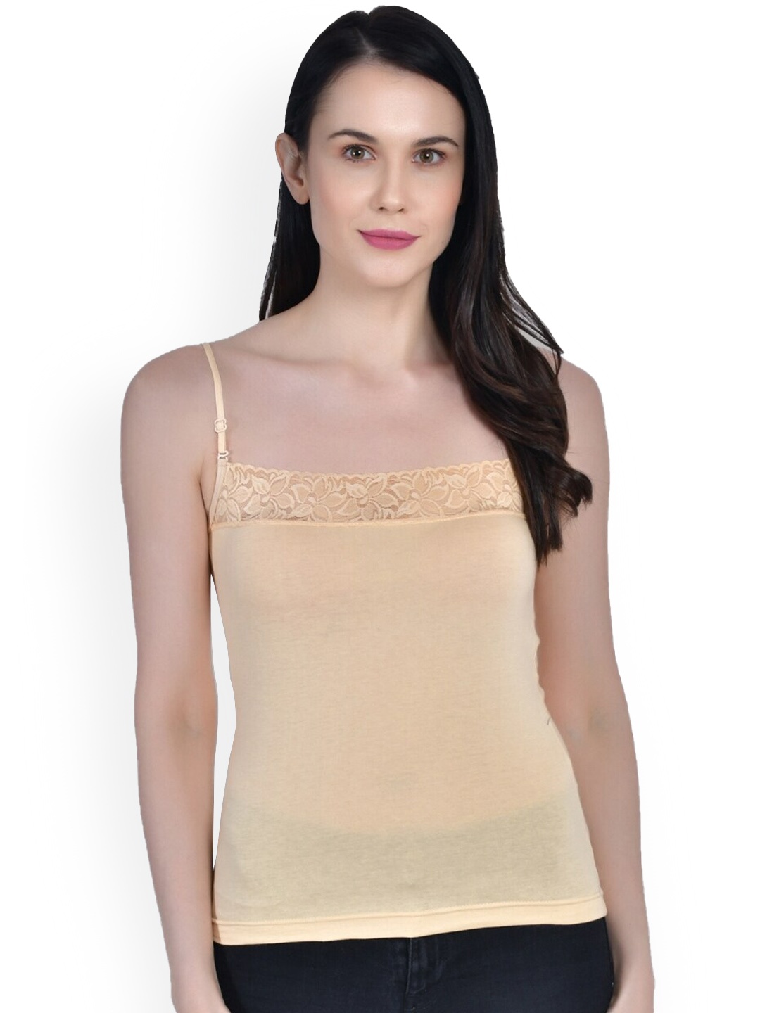 

Aimly Adjustable Strap Lace Cotton Camisole, Beige