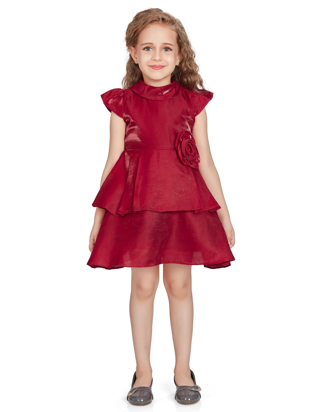 

Peppermint Girls Round Neck Corsage Detail Fit & Flare Dress, Red