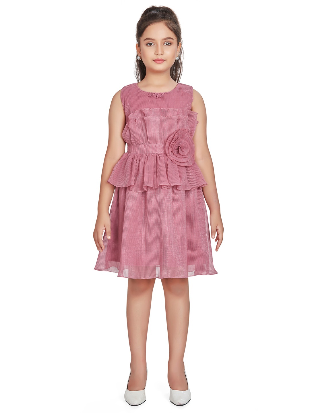 

Peppermint Girls Self Design Gathered Fit & Flare Dress, Pink