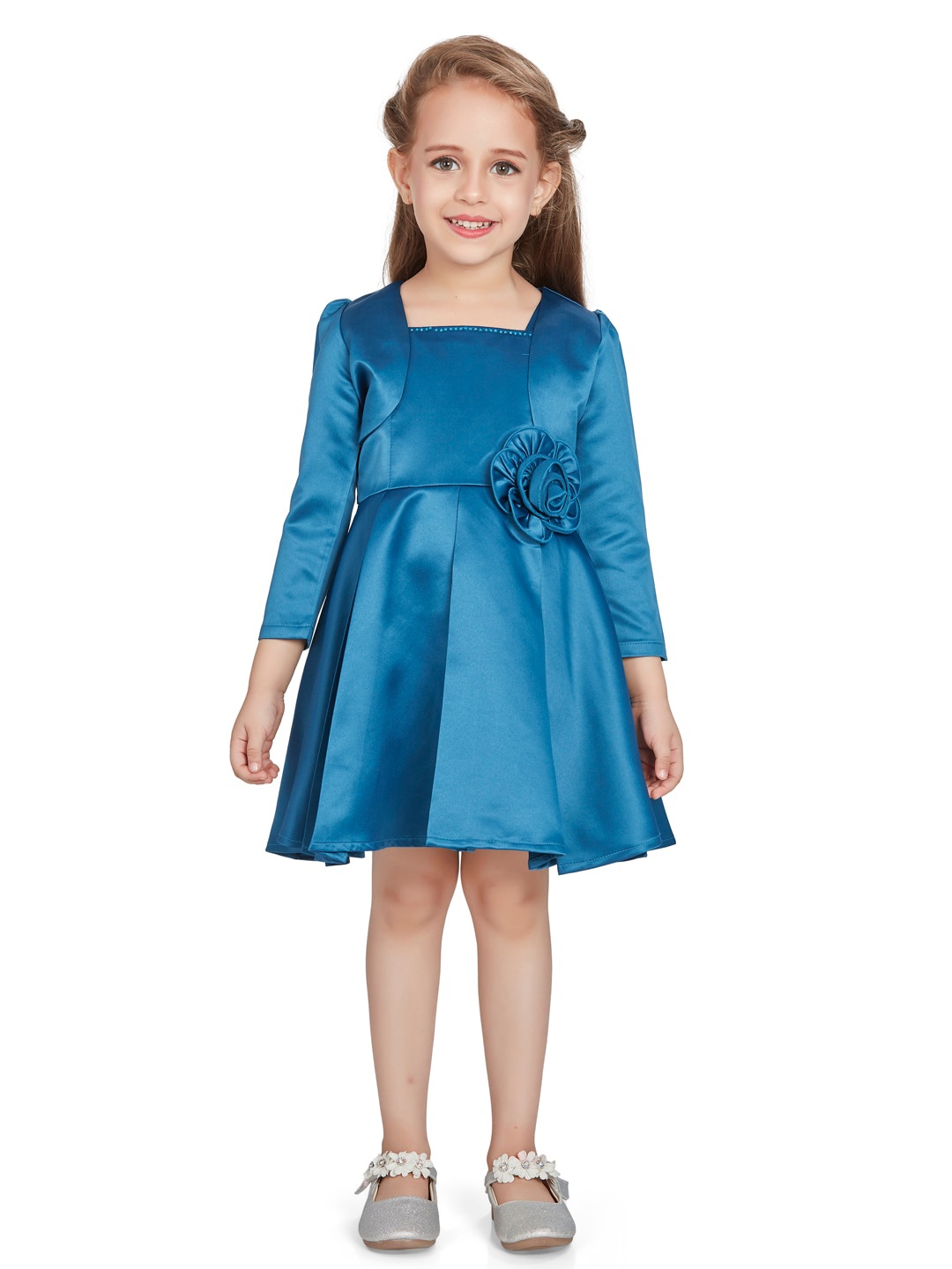 

Peppermint Square Neck Corsage Detail Fit & Flare Dress, Teal