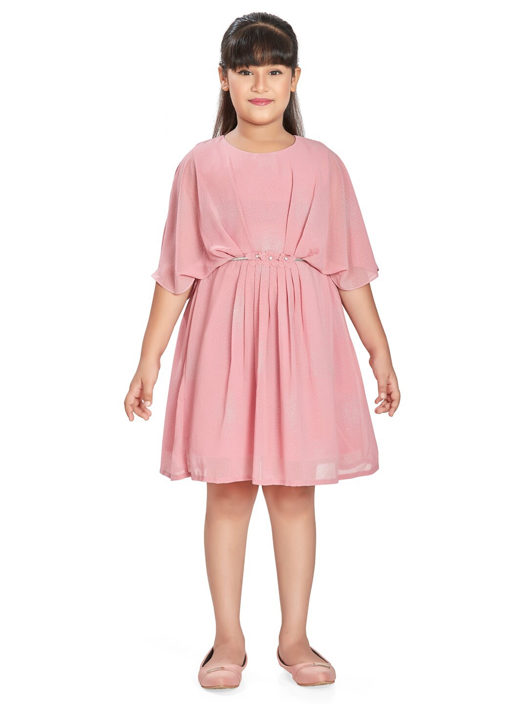 

Peppermint Girls Flared Sleeve Chiffon Fit & Flare Dress, Pink