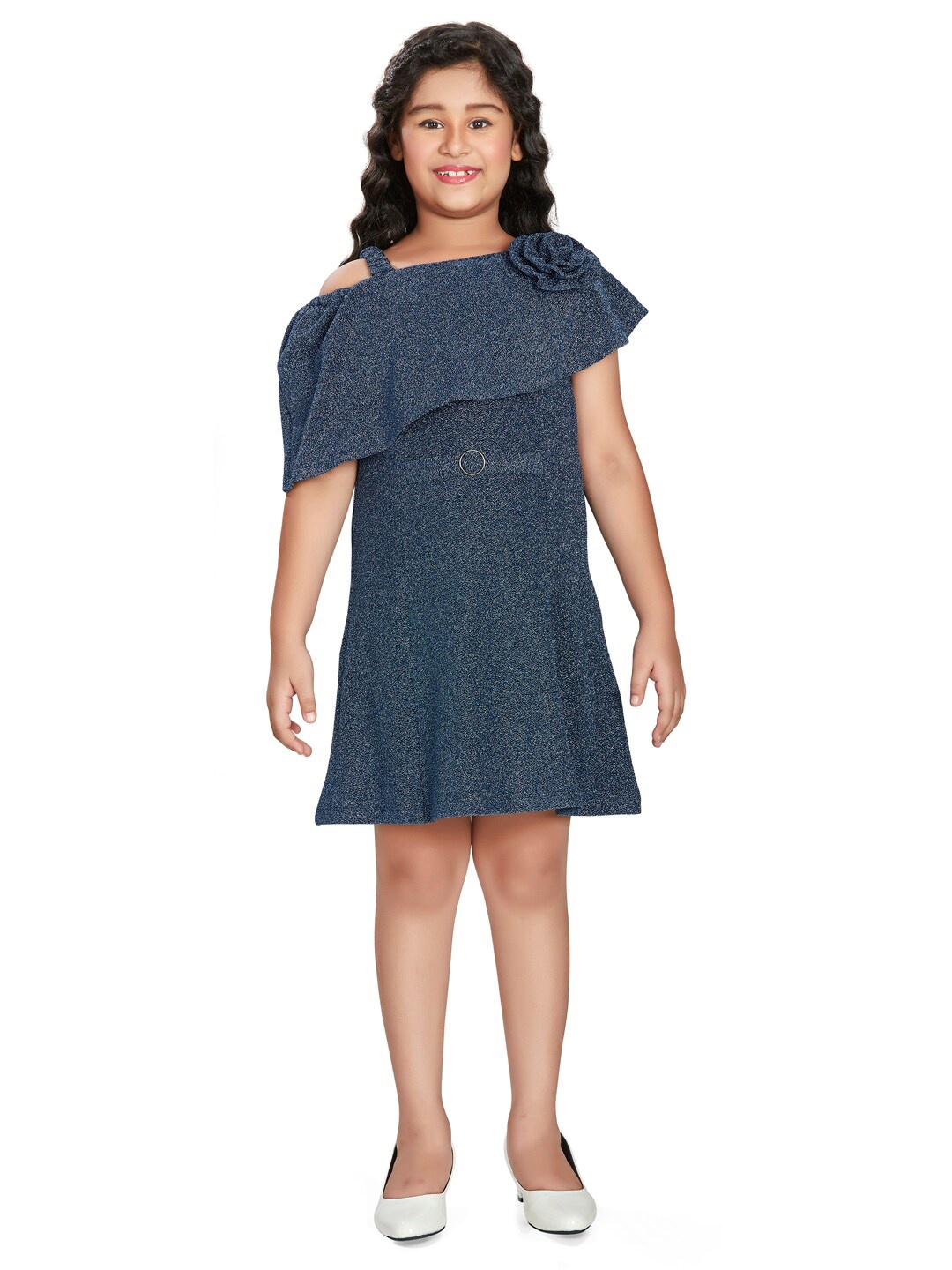 

Peppermint Girls Embellished One Shoulder Fit & Flare Dress, Navy blue