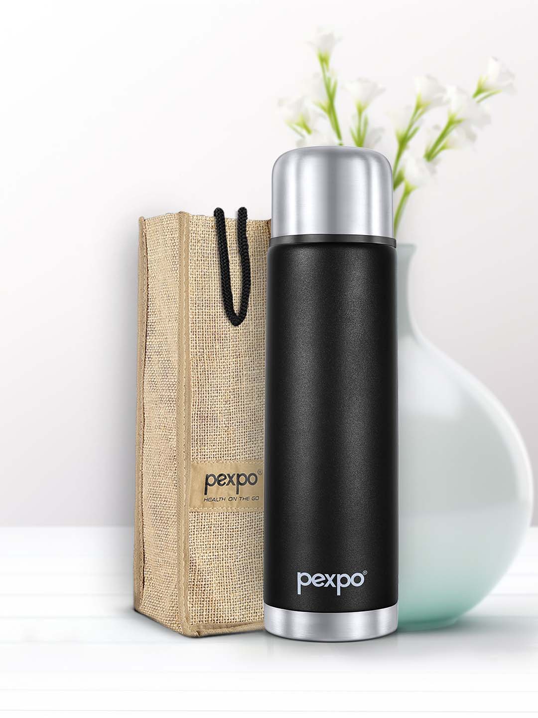 

Pexpo Flamingo Black ISI Certified Thermosteel Hot & Cold Flask Water Bottle 1000ml