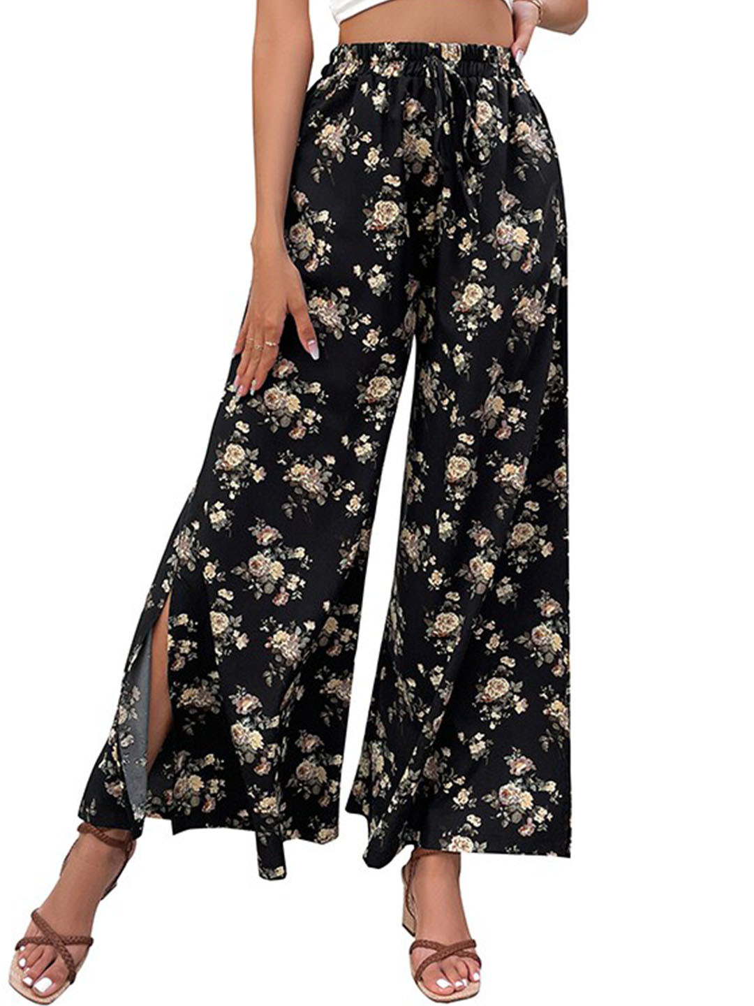 

StyleCast Women Black Floral Printed Loose Fit High-Rise Parallel Trousers