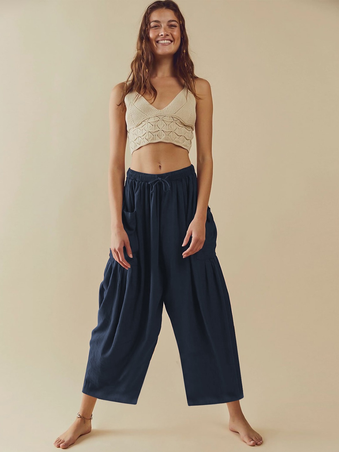 

StyleCast Women Navy Blue Flared Pleated Culottes Trousers
