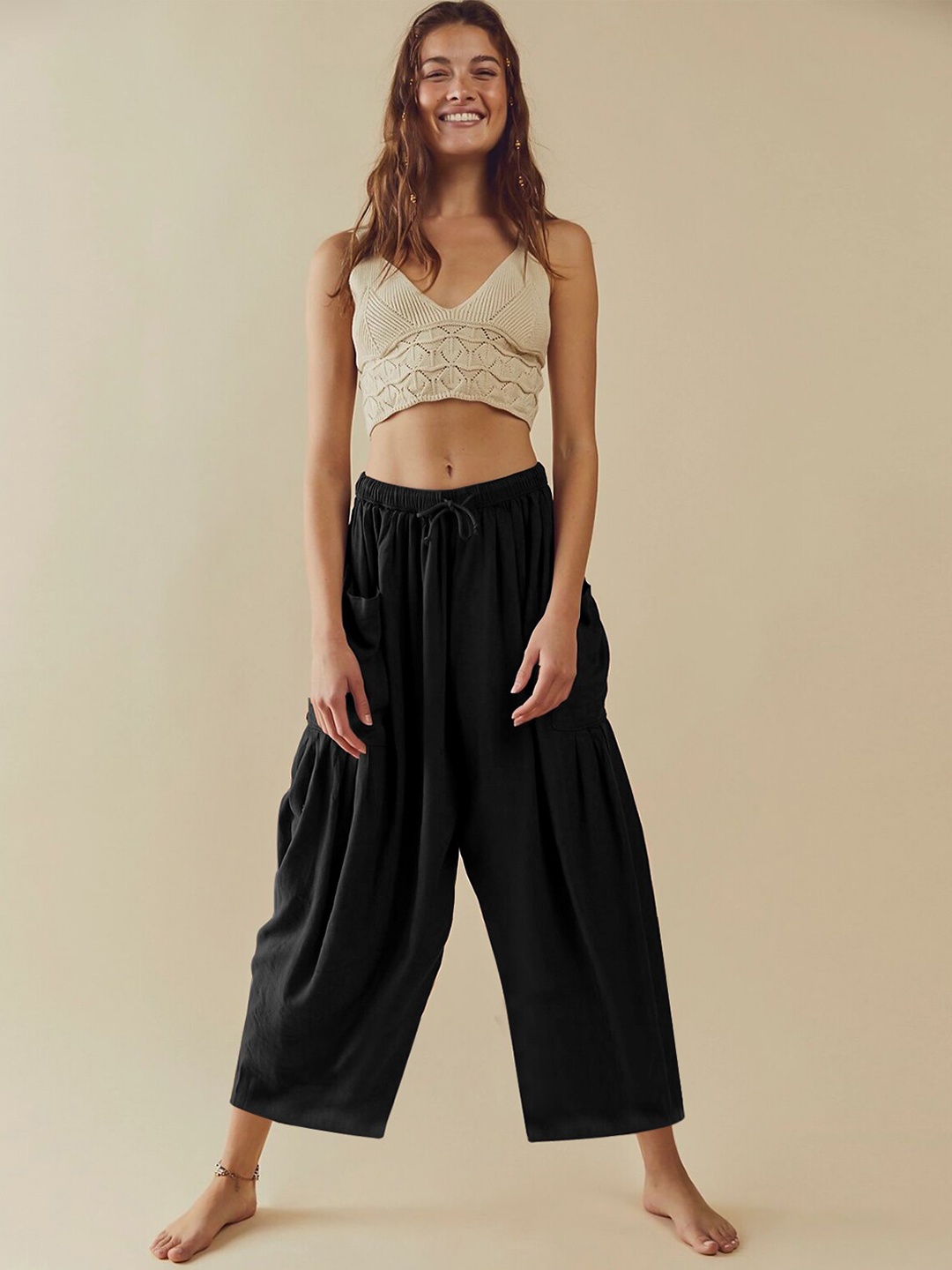 

StyleCast Women Black Flared Pleated Culottes Trousers