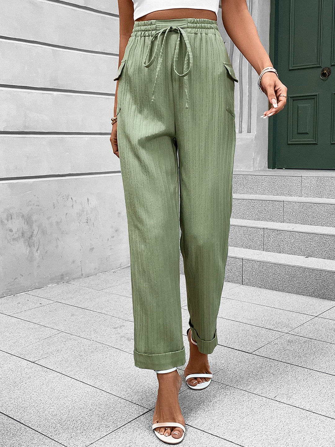 

StyleCast Women Green High-Rise Trousers