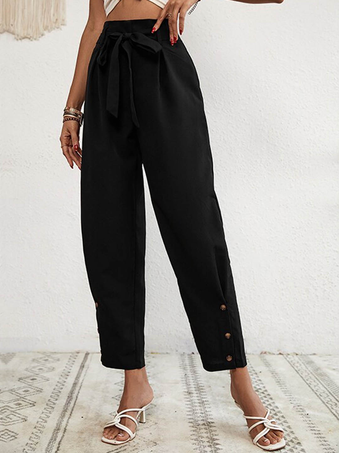 

StyleCast Women Black Loose Fit High-Rise Pleated Trousers