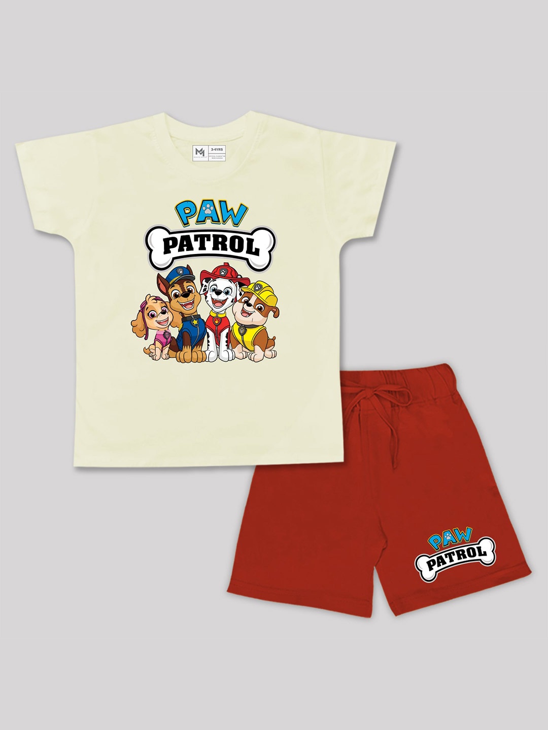

Minute Mirth Boys Paw Patrol Printed Pure Cotton T-shirt With Shorts, White
