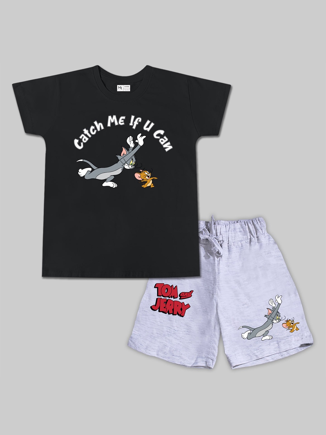 

Minute Mirth Boys Tom & Jerry Printed Pure Cotton T-shirt With Shorts, Black