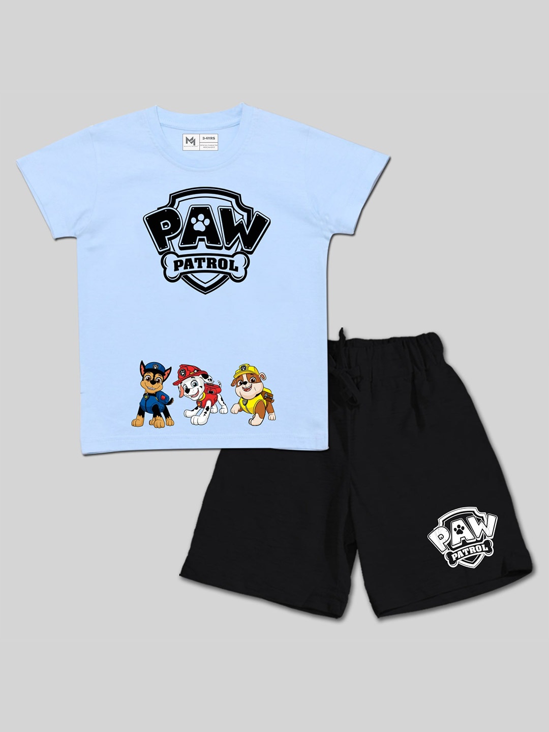 

Minute Mirth Boys Paw Petrol Printed Pure Cotton T-shirt With Shorts, Blue