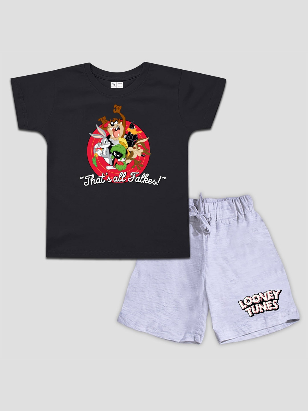 

Minute Mirth Boys Looney Tunes Printed Pure Cotton T-shirt With Shorts, Black