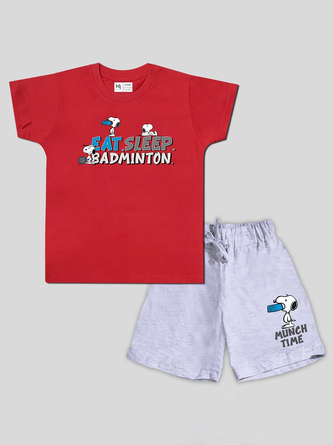

Minute Mirth Boys Peanuts Printed Pure Cotton T-shirt With Shorts, Red