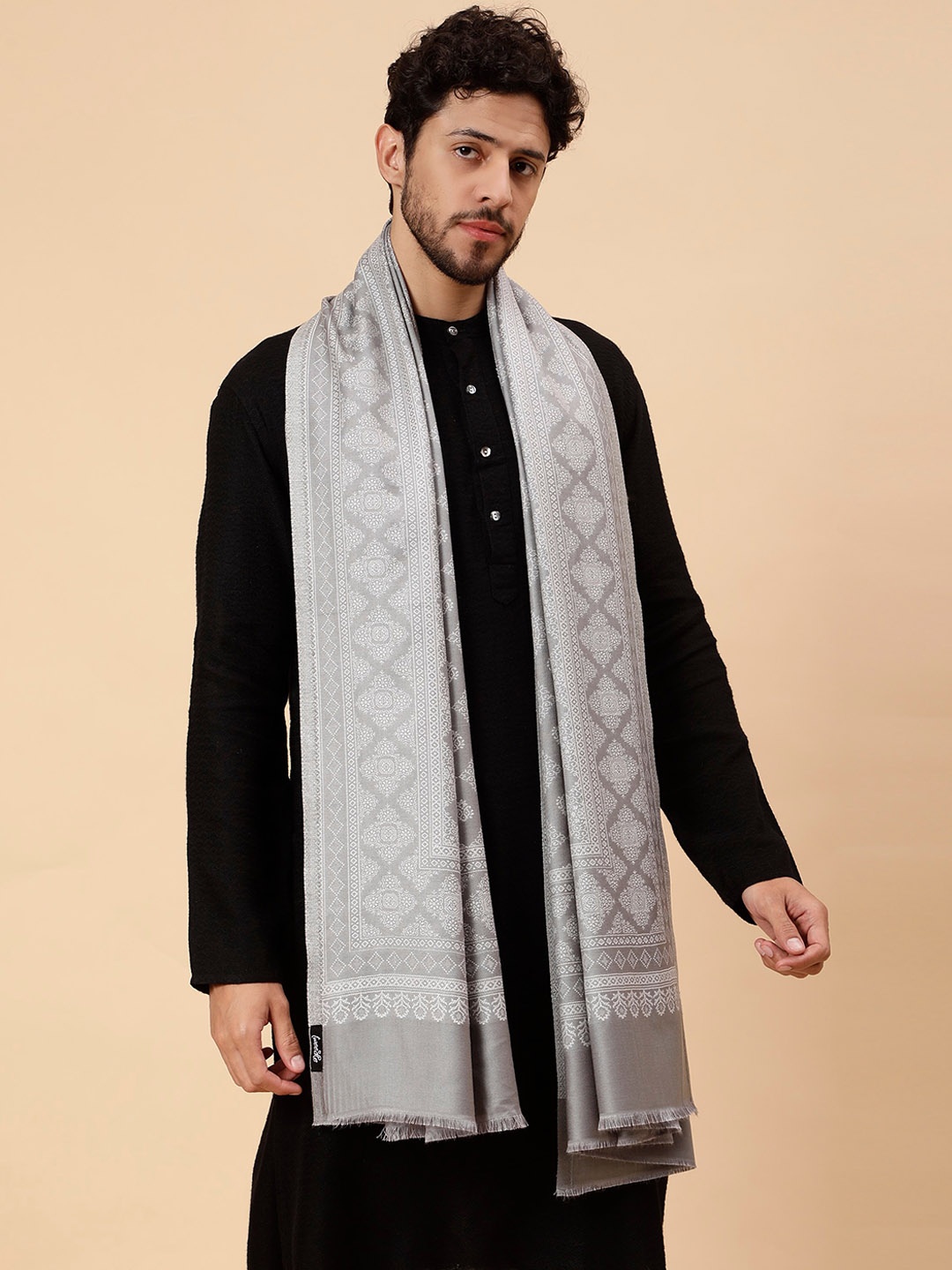 

Tweedle Men Geometric Woven Design Acrylic Shawl, Grey