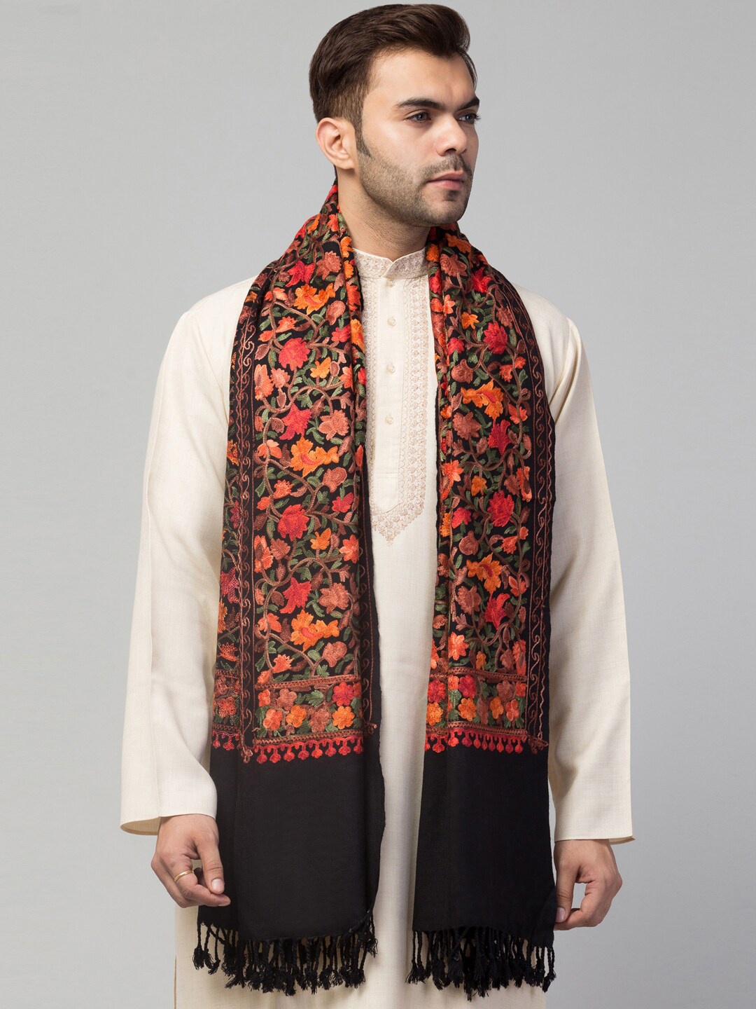 

Tweedle Floral Embroidered Aari Work Acrylic Shawl, Black