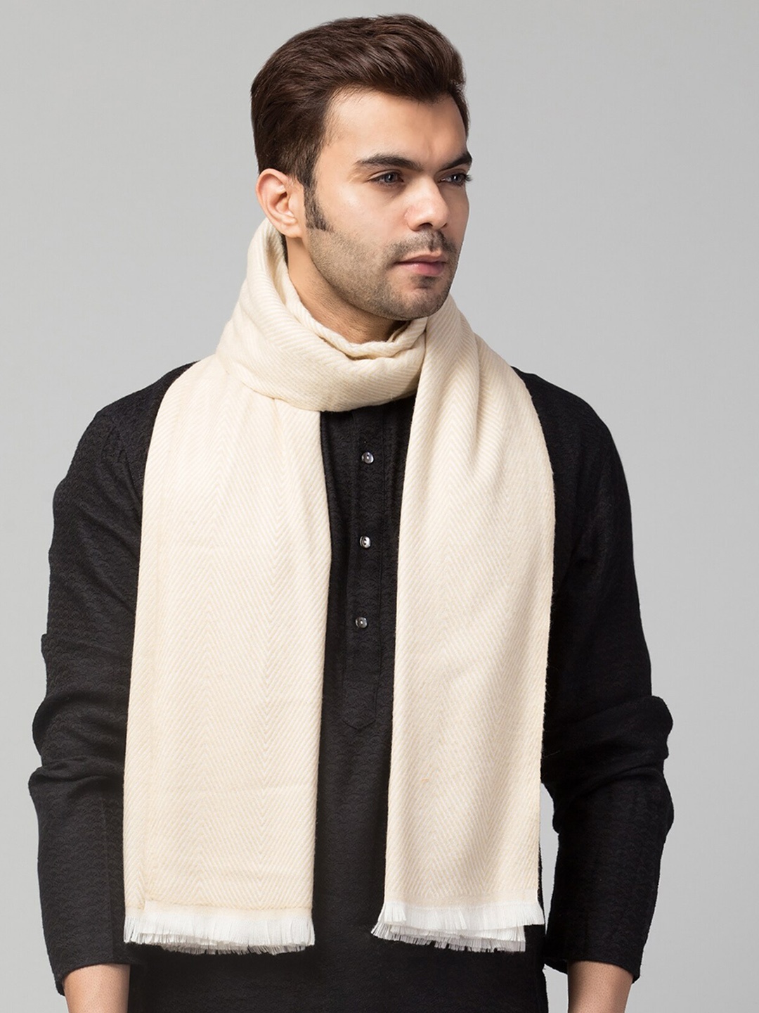 

Tweedle Geometric Woven Design Acrylic Shawl, Cream